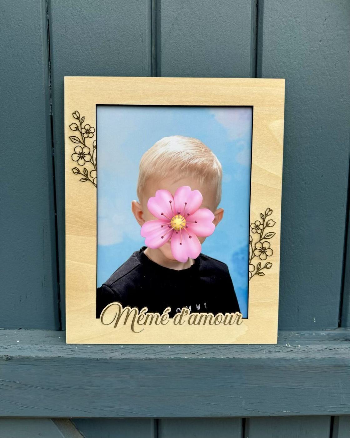 Cadre photo en bois gravé « Mémé d'amour », créations L'Univers du Petit Bois