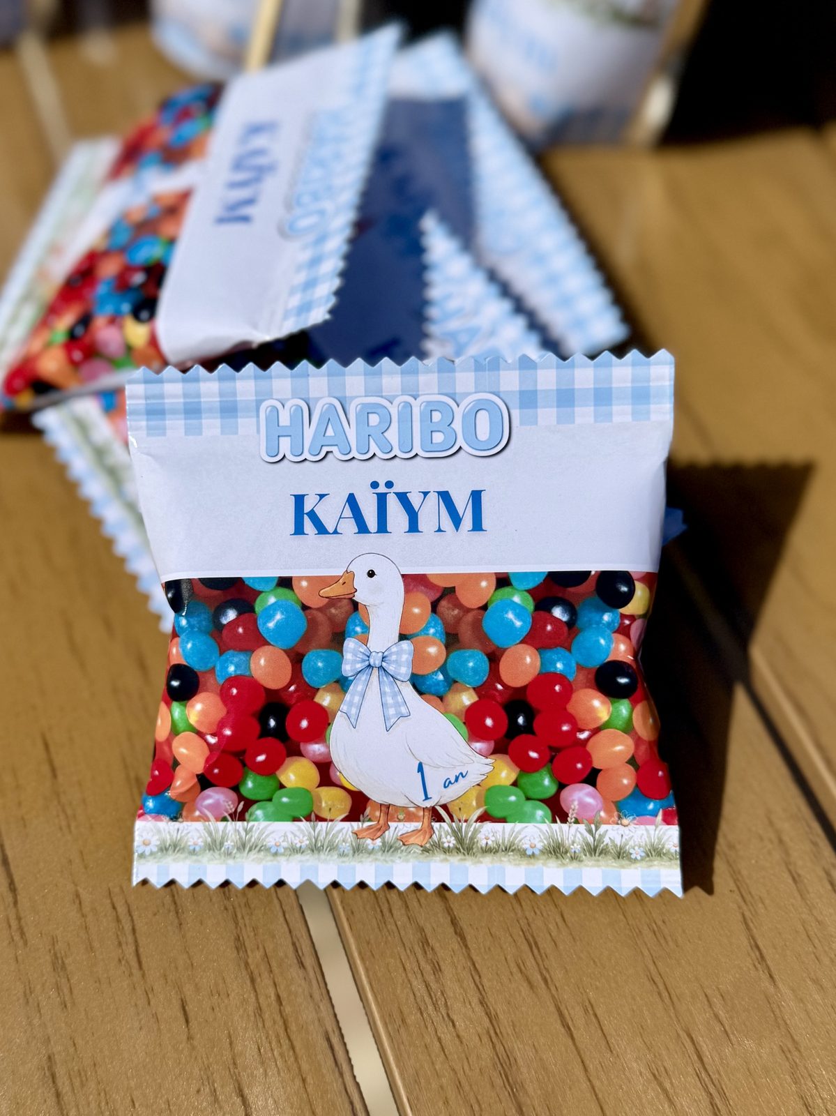 Sachet Haribo personnalisé « Kaïym 1 an », créations L'Univers du Petit Bois